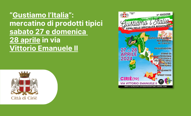“Gustiamo l’Italia”: mercatino di prodotti tipici sabato 27 e domenica 28 aprile
