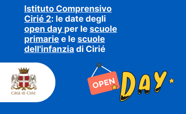 Istituto Comprensivo Cirié 2: le date degli open day per le scuole primarie e le scuole dell'infanzia