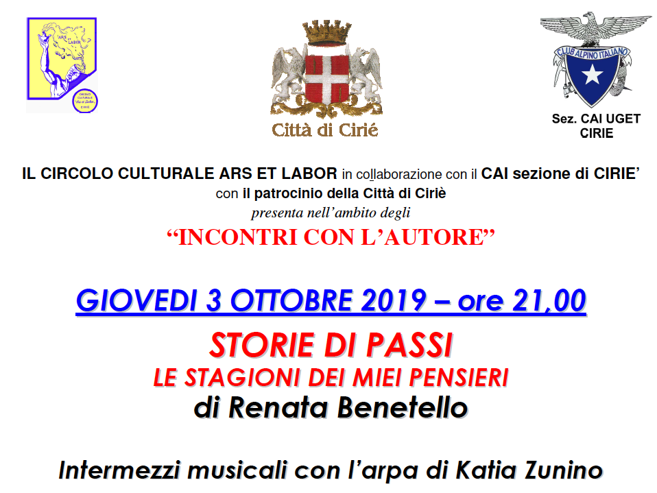 "Incontri con l'autore": giovedì 3/10 in Sala Consiliare con Renata Benetello