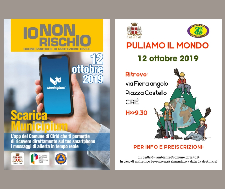 “Io non rischio” e “Puliamo il mondo”: sabato 12 ottobre, a Cirié si parla di ambiente e di protezione civile