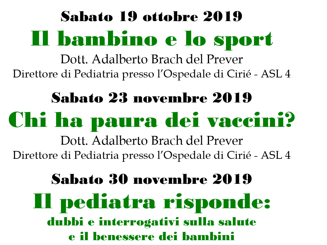 "Il benessere dei nostri figli”: tre incontri presso la Biblioteca Corghi in collaborazione con il Reparto Pediatria dell’Ospedale di Cirié