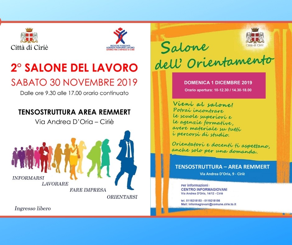Salone del Lavoro e Salone dell’Orientamento: 30 novembre e 1 dicembre  a Cirié