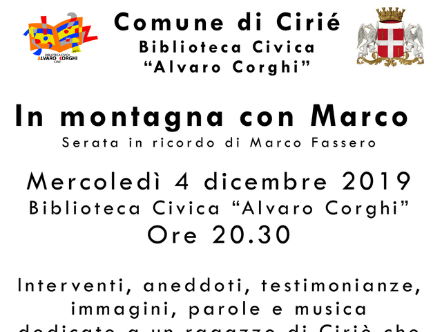 "In montagna con Marco": serata in ricordo di Marco Fassero 