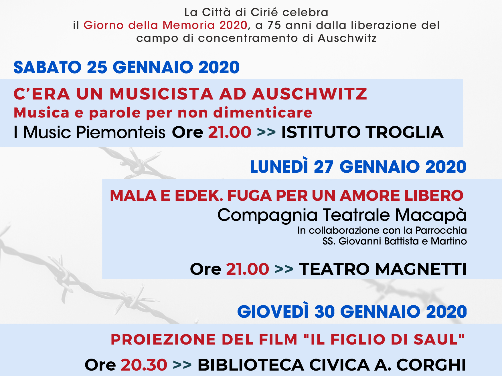 Giornata della Memoria 2020: tante le iniziative organizzate a Cirié