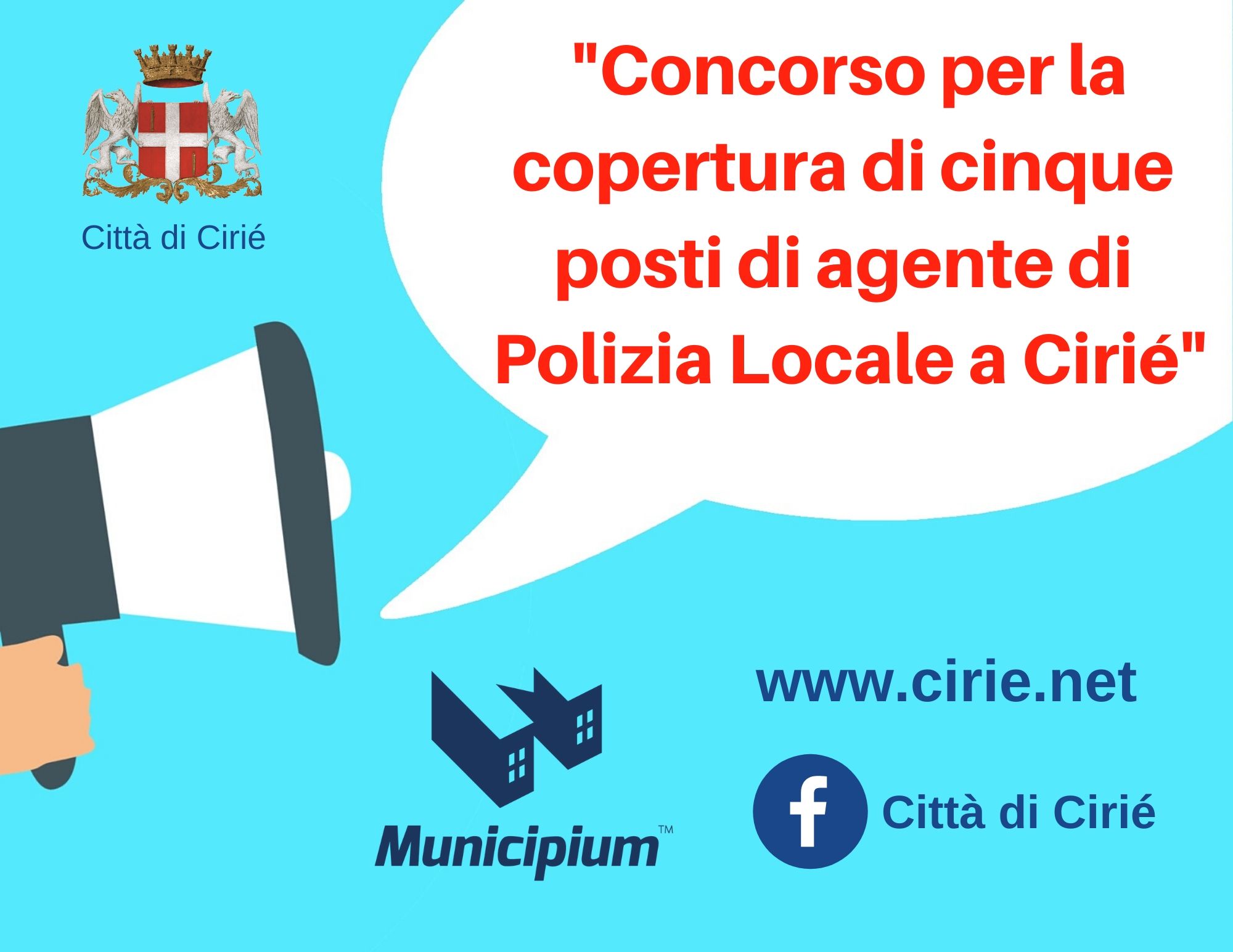 Concorso per la copertura di cinque posti di agente di Polizia Locale al Comune di Cirié