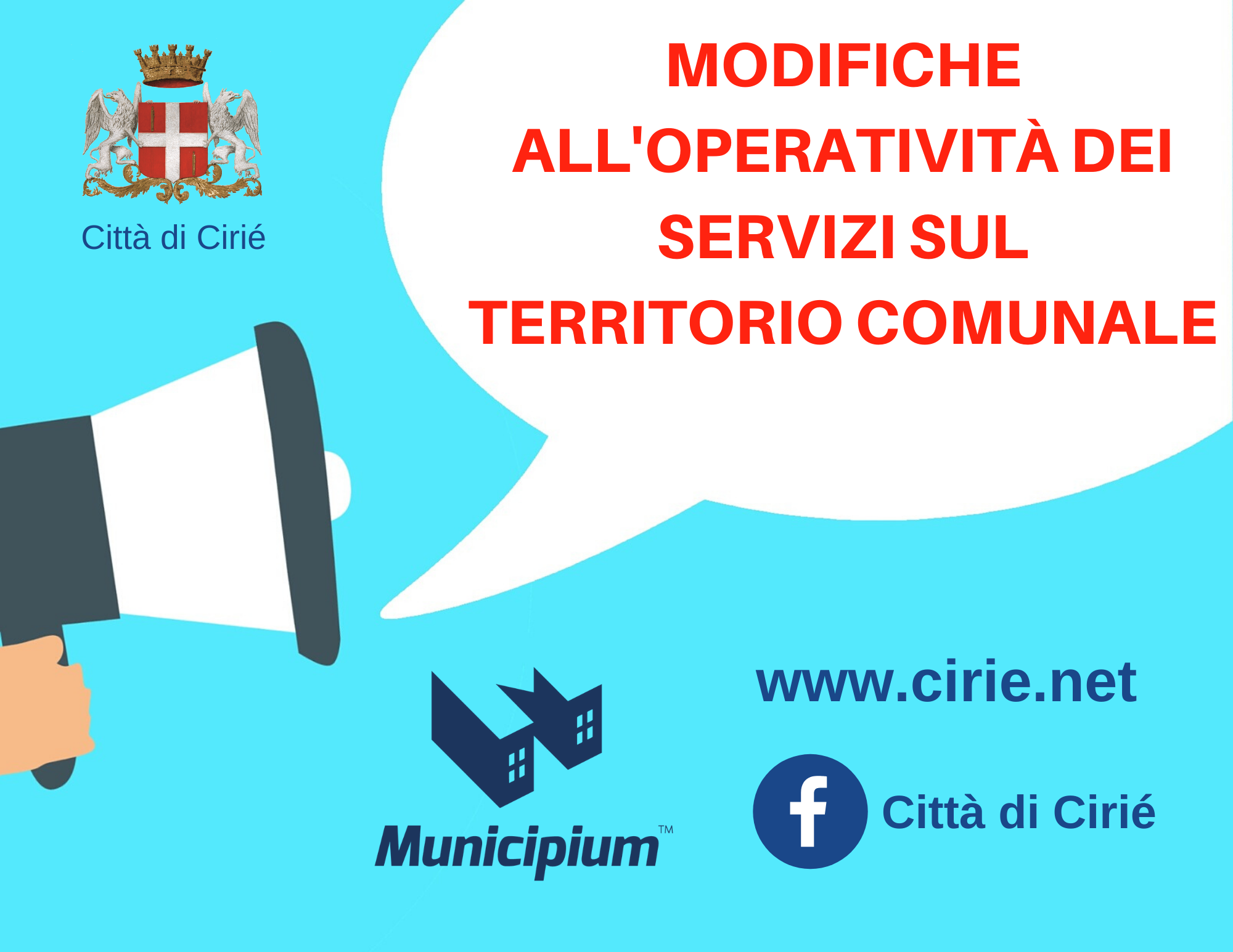 Contrasto Coronavirus -  modifiche all'operatività dei servizi sul territorio comunale fino a sabato 29 febbraio 2020