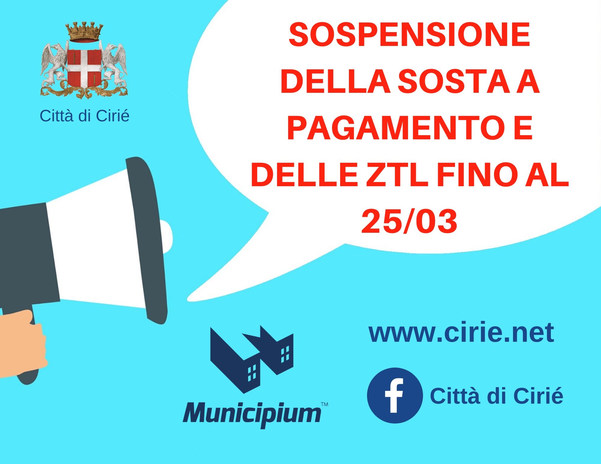 Sospensione della sosta a pagamento e delle ZTL  fino al 25 marzo 2020