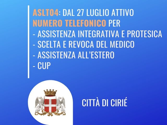 ASLT04: dal 27 luglio cambiano le modalità di accesso ai servizi distrettuali