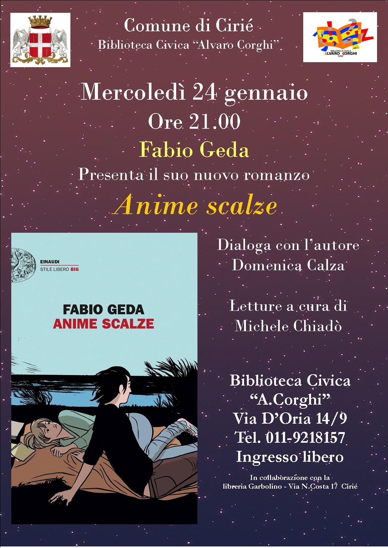 Mercoledì 24 gennaio, incontro con l'autore Fabio Geda in Biblioteca