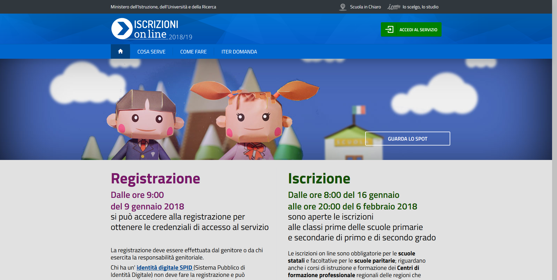 Iscrizioni alle scuole dell'infanzia e primarie statali per l'anno scolastico 2018-2019
