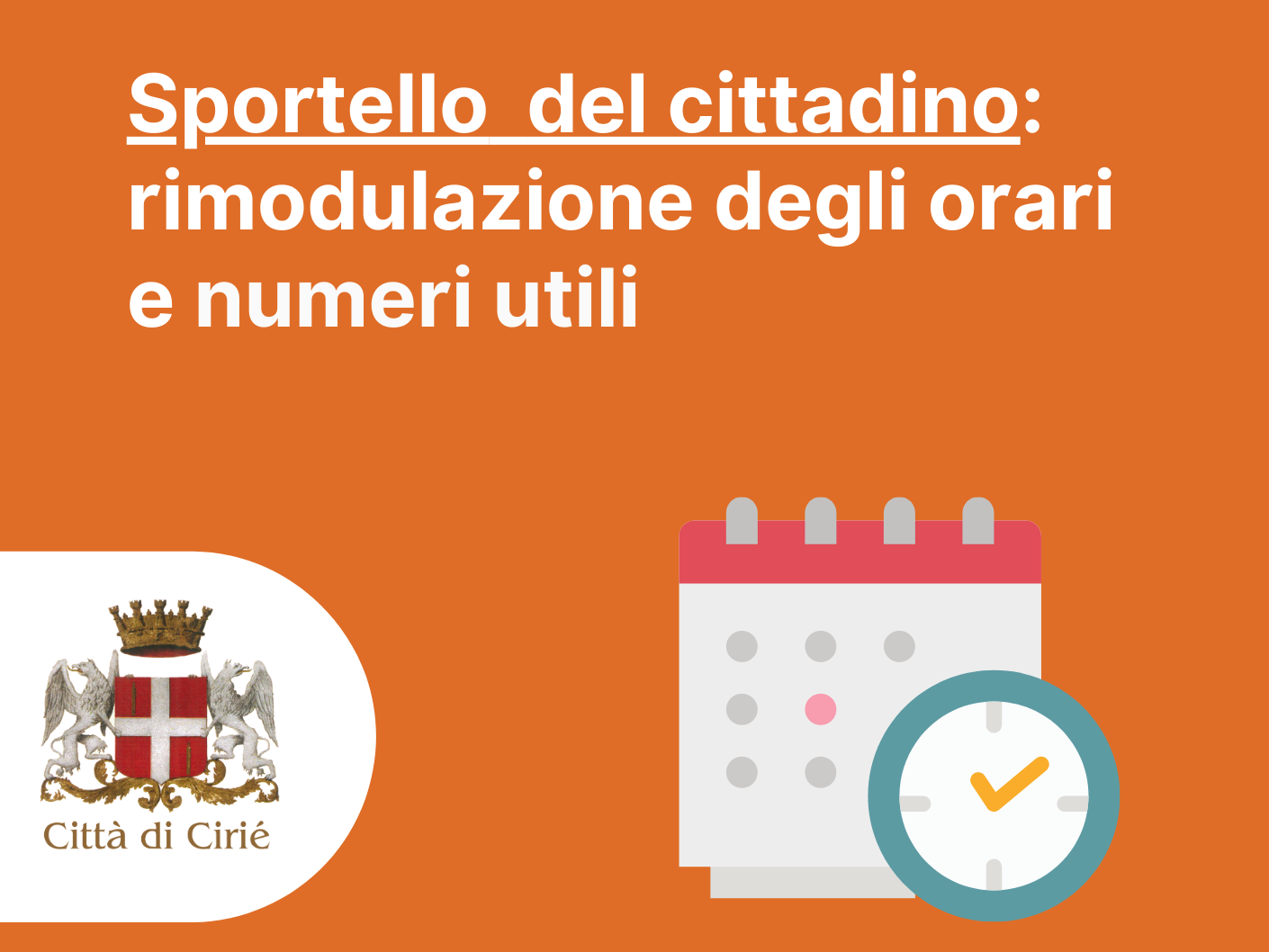 Sportello del Cittadino: rimodulazione degli orari da lunedì 2 novembre