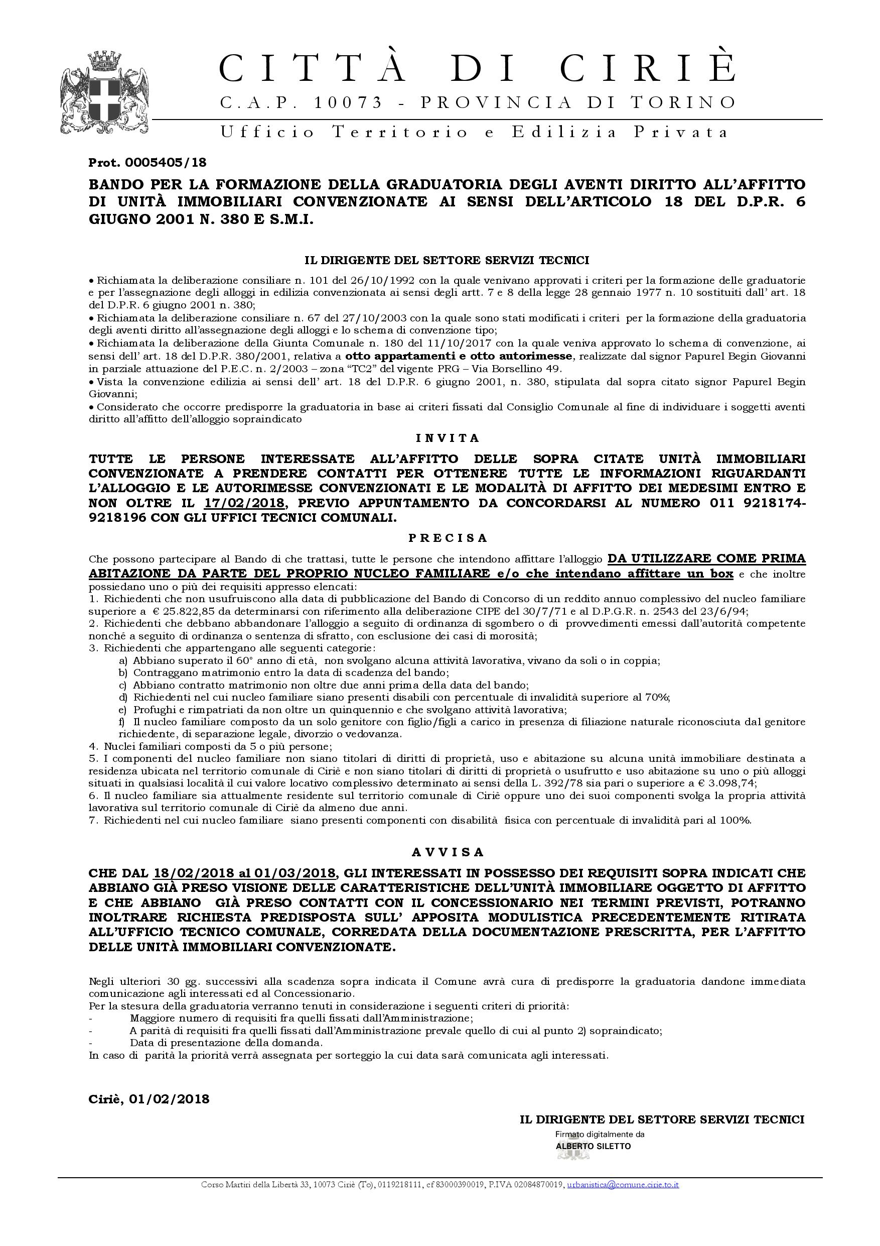 Pubblicato l'Avviso per bando formazione graduatoria aventi diritto all'affitto di unità immobiliari convenzionate