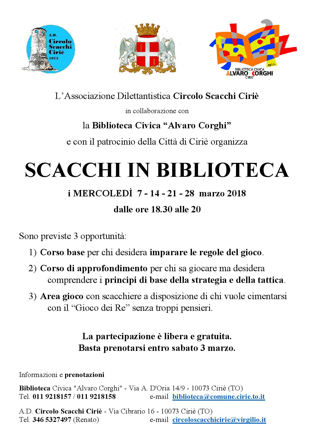 Tutti i mercoledì di marzo, “Scacchi in Biblioteca”
