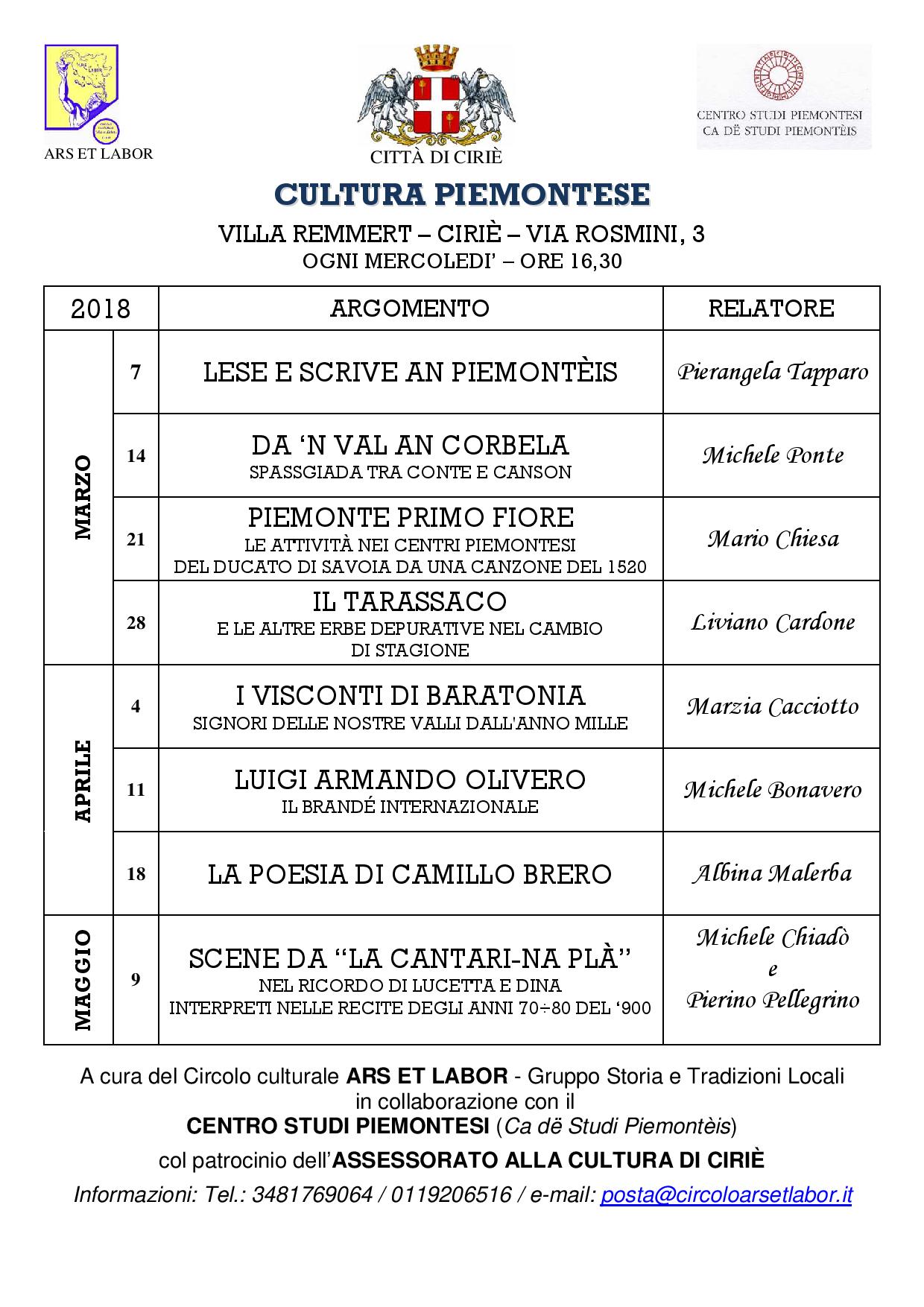 Incontri di cultura piemontese in Villa Remmert