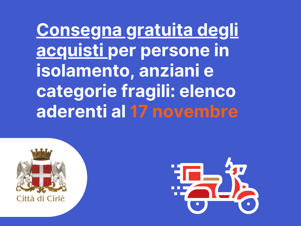 Consegna gratuita degli acquisti per persone in isolamento, anziani e categorie fragili: elenco aggiornato al 17 novembre 