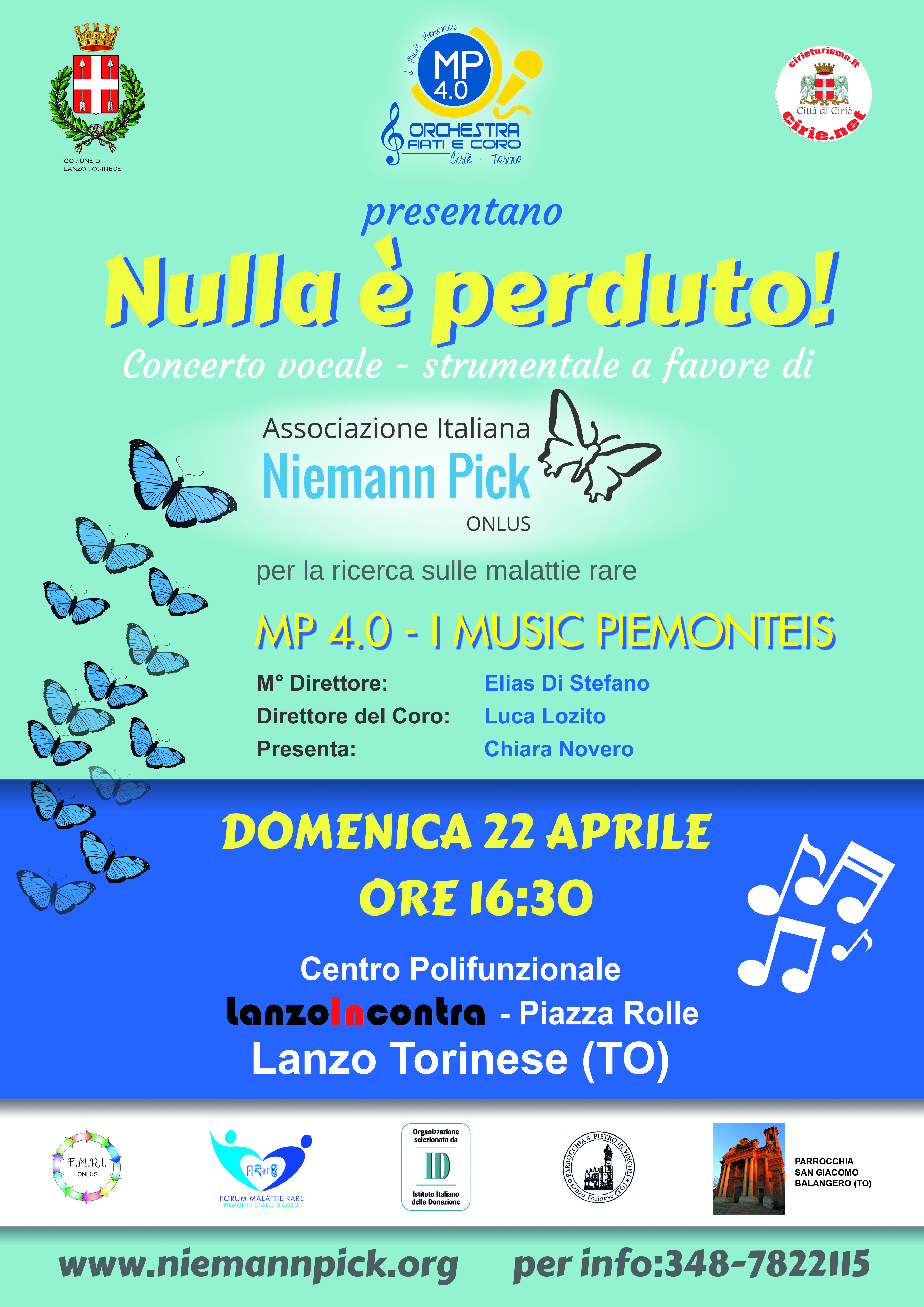 Domenica 22 aprile 2018, concerto dei Music Piemonteis a Lanzo, in favore dell’Associazione Italiana Niemann Pick