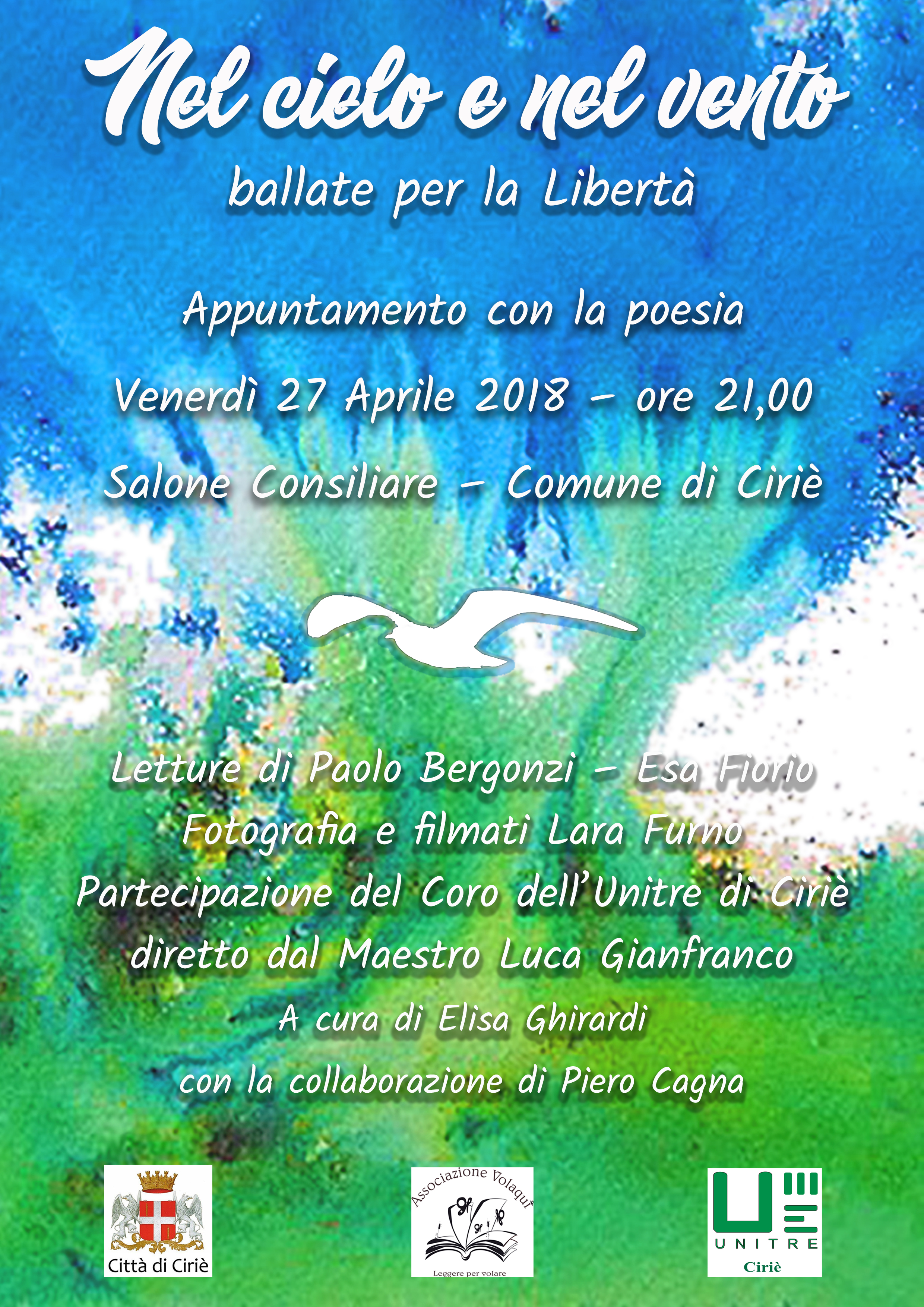 Venerdì 27 aprile2018  l’associazione Volaqui presenta “Nel cielo e nel vento – Ballate per la libertà”