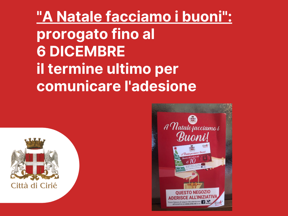 "A Natale facciamo i buoni": prorogati i termini per comunicare l'adesione