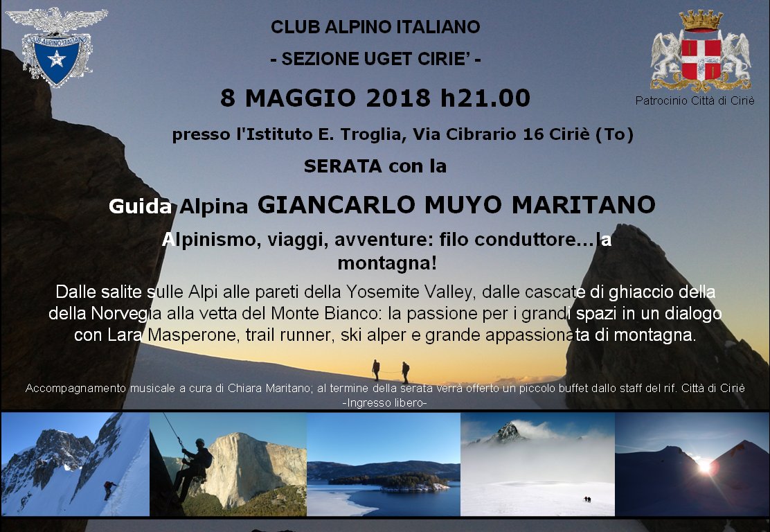 Martedì 8 maggio: il CAI di Cirié presenta una serata dedicata ad alpinismo, viaggi e avventure