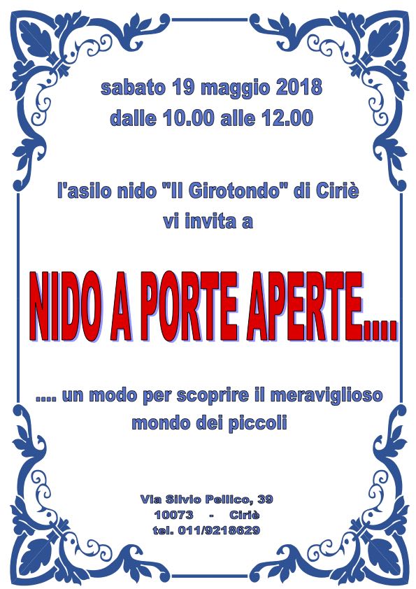 Sabato 19 maggio porte aperte all’asilo nido “Il Girotondo” di Cirié 