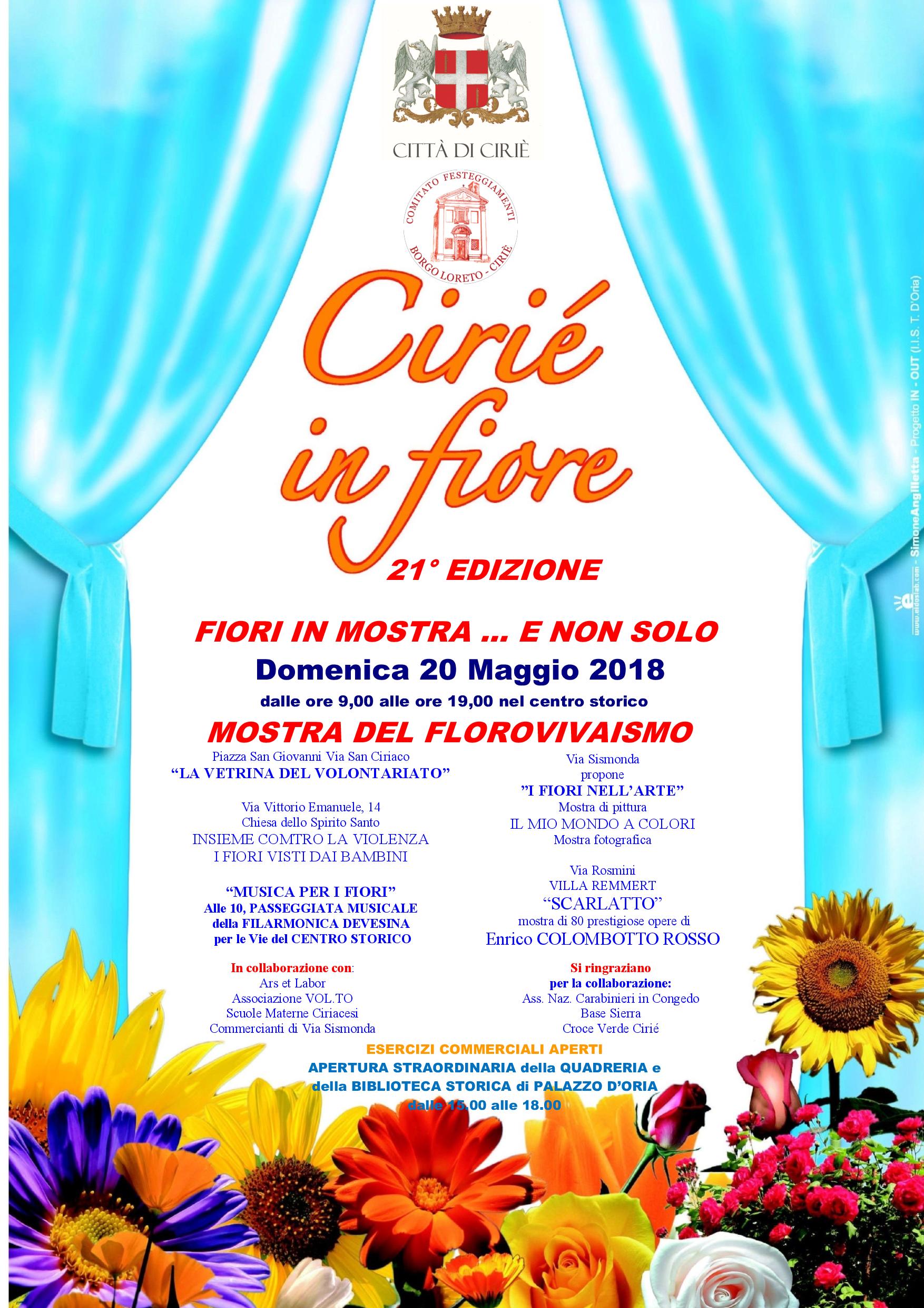 “Cirié in Fiore: fiori in mostra… e non solo”: domenica 20 maggio nelle vie del centro storico