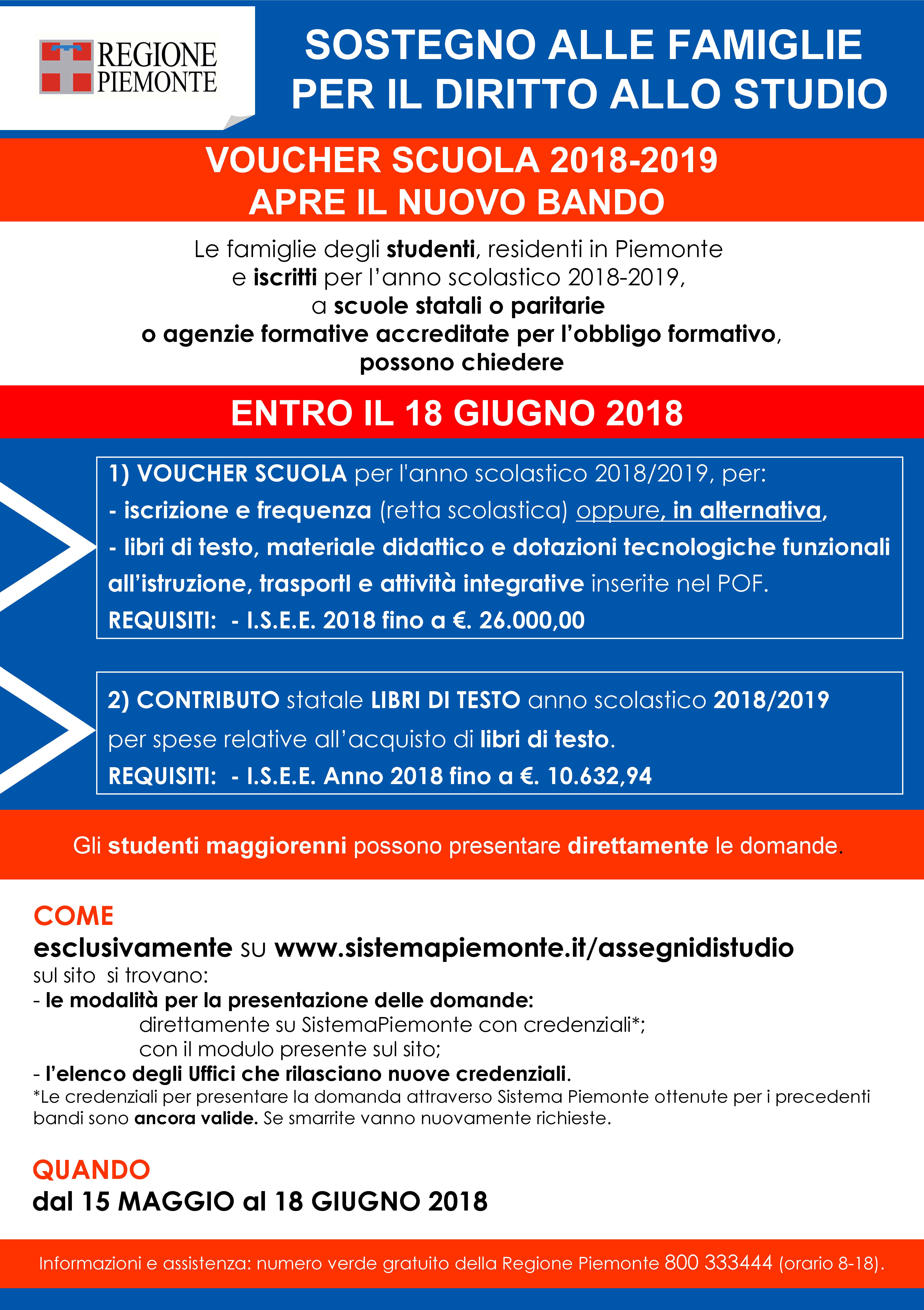 Voucher regionale per il diritto allo studio: domande dal 15 maggio al 18 giugno 2018.