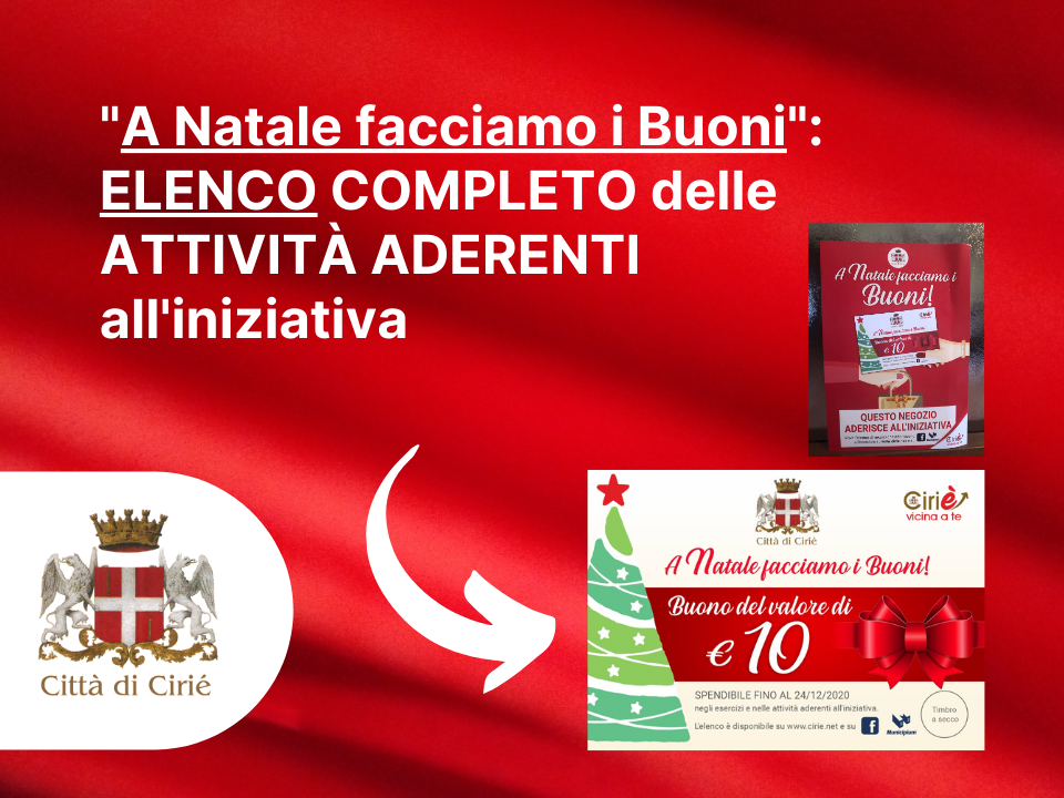 "A Natale facciamo i Buoni": elenco completo delle attività ciriacesi aderenti 