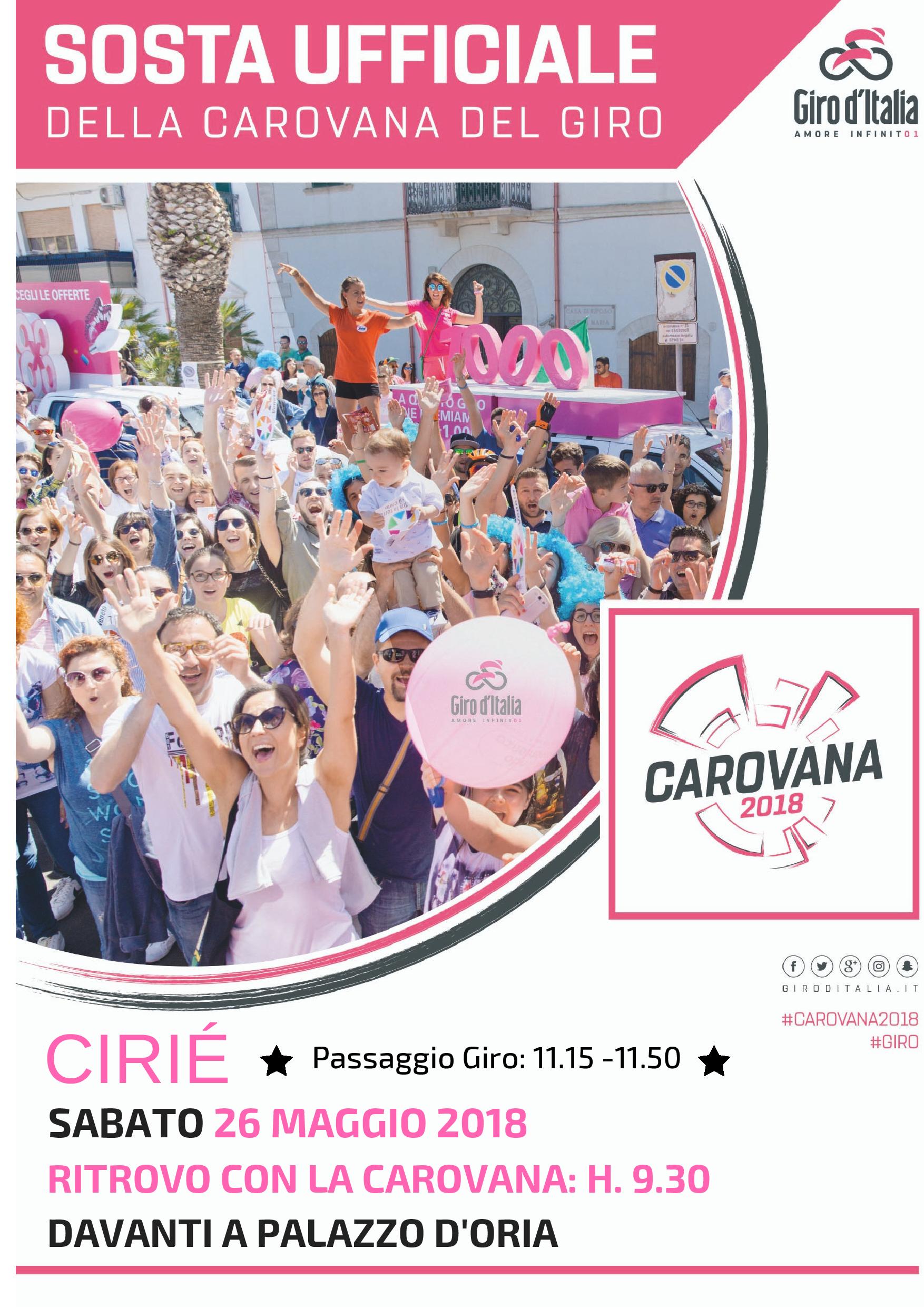 Sabato 26 maggio 2018, appuntamento alle 9.30 in Viale Martiri per accogliere la Carovana e il passaggio del Giro d’Italia.
