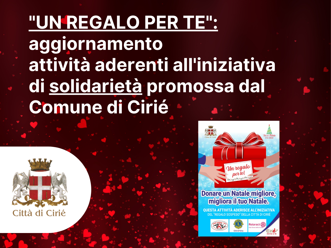 “Un regalo per te”: aggiornamento attività aderenti all'iniziativa di solidarietà promossa dal Comune 