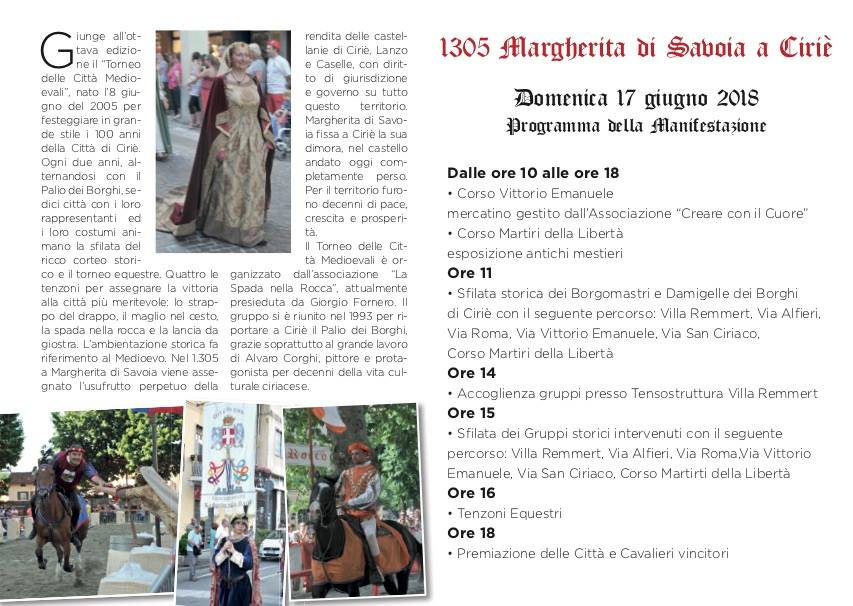 Domenica 17 giugno, “Torneo delle Città Medievali – 1305 Margherita di Savoia” 