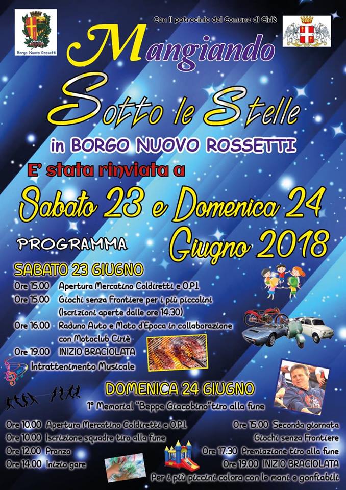 Sabato 23 e domenica 24 giugno: “Mangiando sotto le stelle” a Borgo Nuovo Rossetti.  