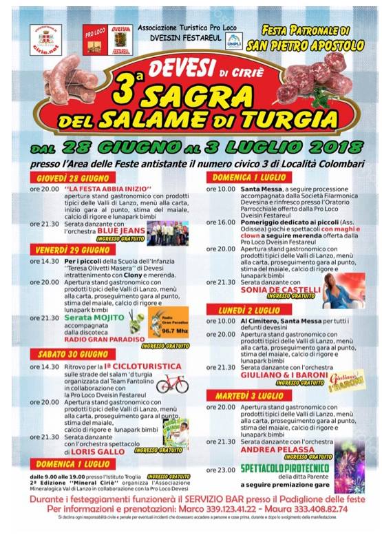 Festa Patronale di San Pietro Apostolo - Terza Sagra del salame di turgia: a Devesi, dal 28 giugno al 3 luglio 