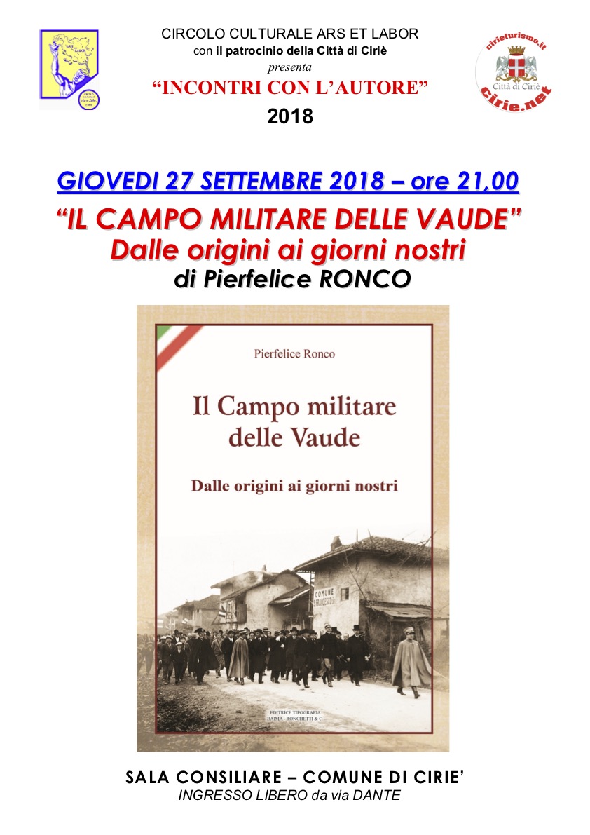 "Il campo militare delle Vaude": giovedì 27/09 in Sala Consiliare a Cirié 