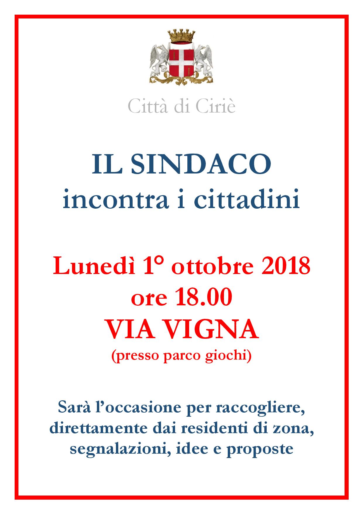 Lunedì 1 e giovedì 4 ottobre: proseguono gli incontri del Sindaco con i Cittadini in via Vigna e località Rossignoli.