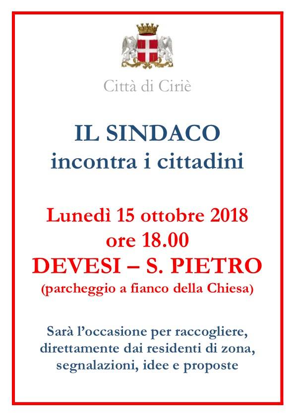 Il Sindaco incontra i Cittadini: oggi in zona Devesi-S. Pietro