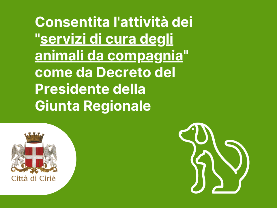 Comunicazione Sportello Imprese: è consentita l'attività dei "servizi di cura degli animali da compagnia