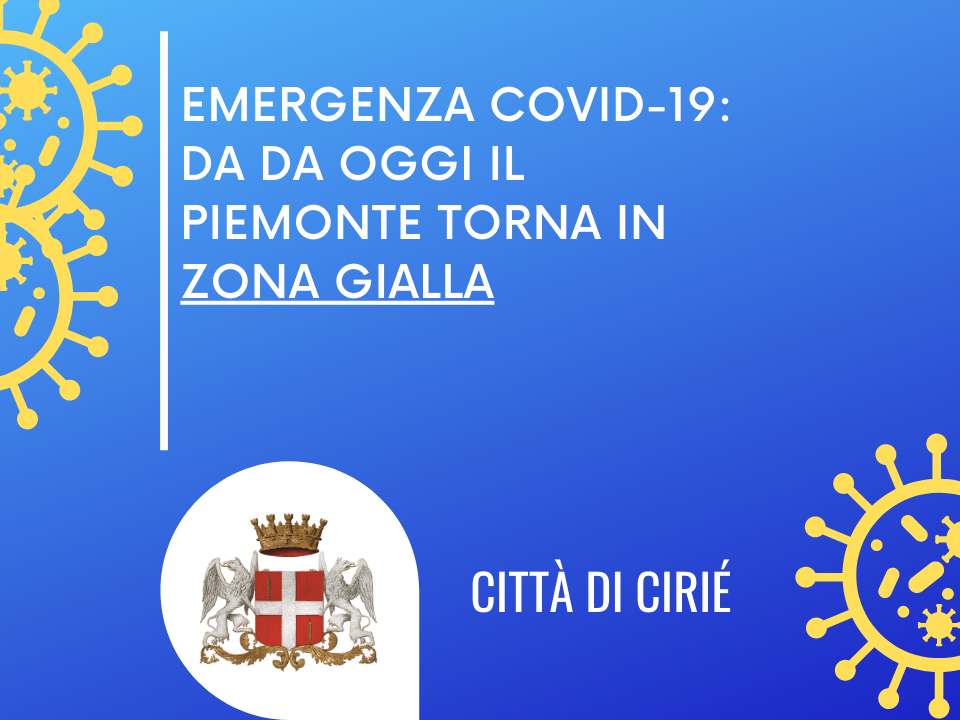 Da oggi il Piemonte torna in zona gialla