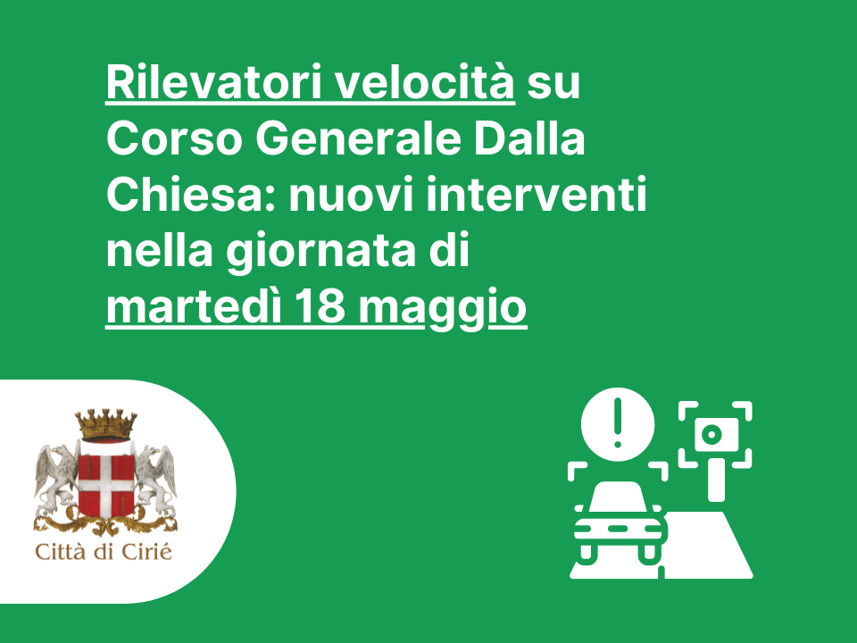 Rilevatori velocità su Corso Generale Dalla Chiesa: nuovi interventi nella giornata di martedì 18 maggio