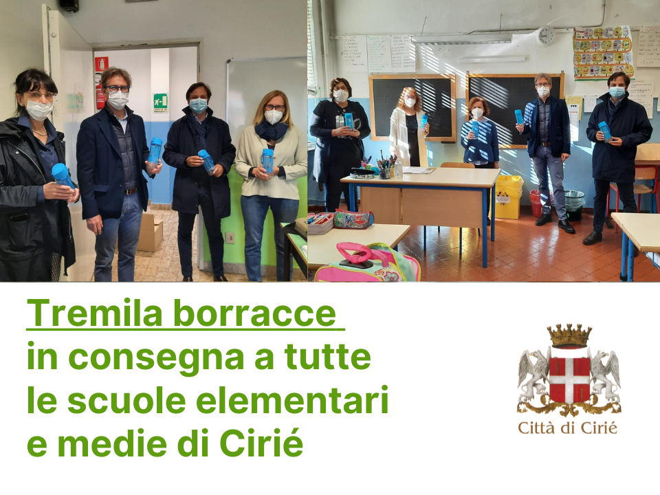  Tremila borracce in consegna a tutte le scuole elementari e medie di Cirié