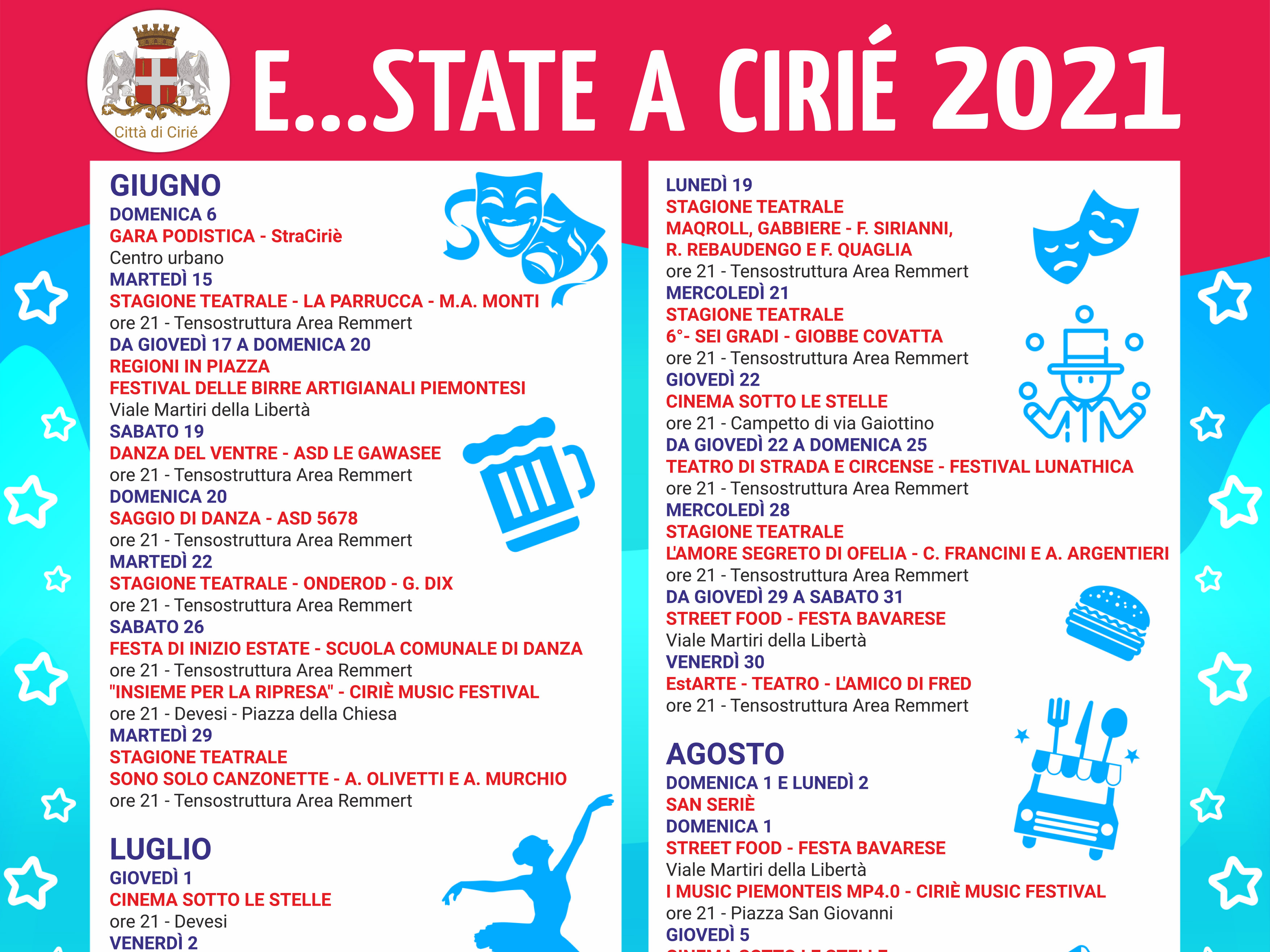 "E...state a Ciriè": tanti gli appuntamenti che animeranno  la città da giugno a settembre