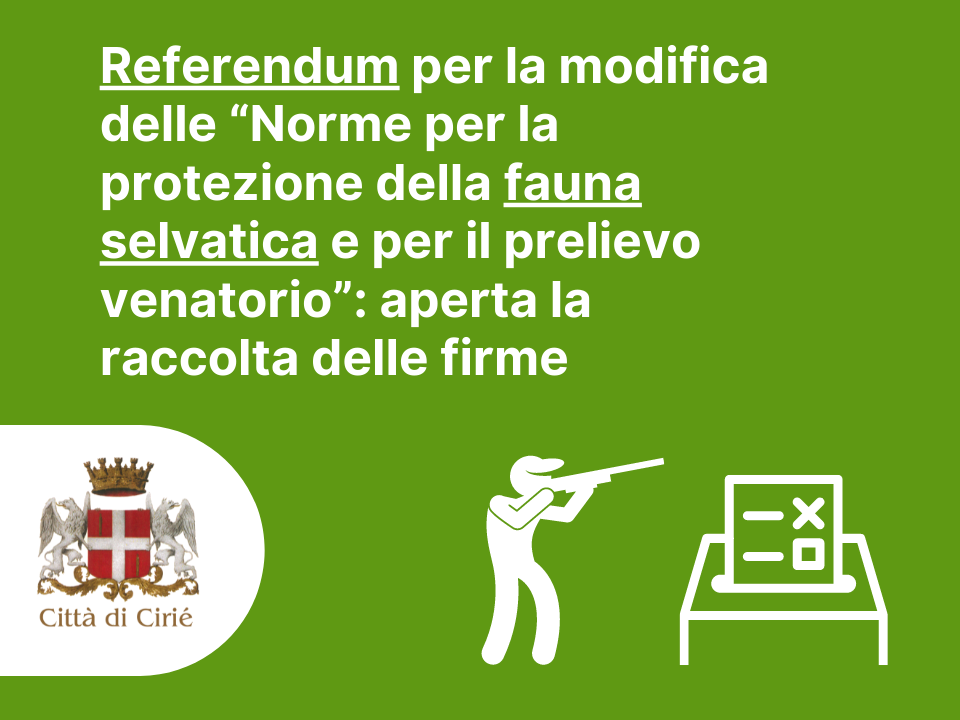 Referendum per l'abolizione della caccia: aperta la raccolta firme presso lo Sportello del Cittadino