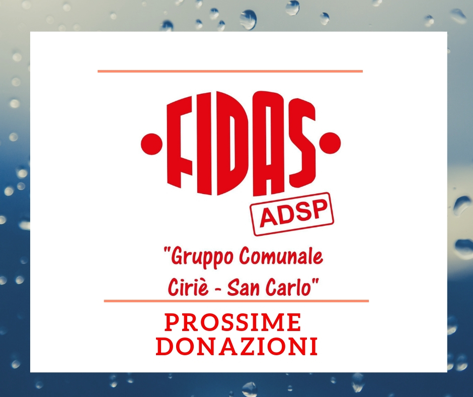 Fidas Cirié San Carlo: donazioni martedì 22 gennaio