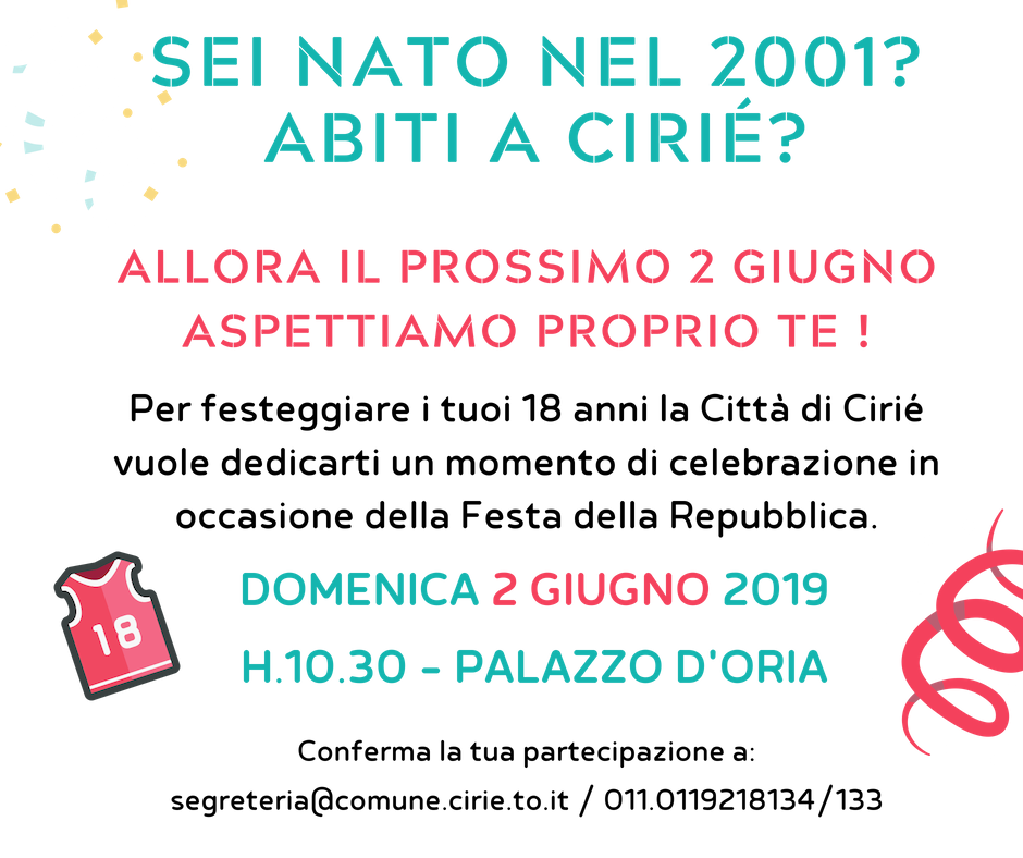 Ciriè celebra la Festa della Repubblica, il 2 giugno 2019, con una cerimonia a Palazzo D'Oria