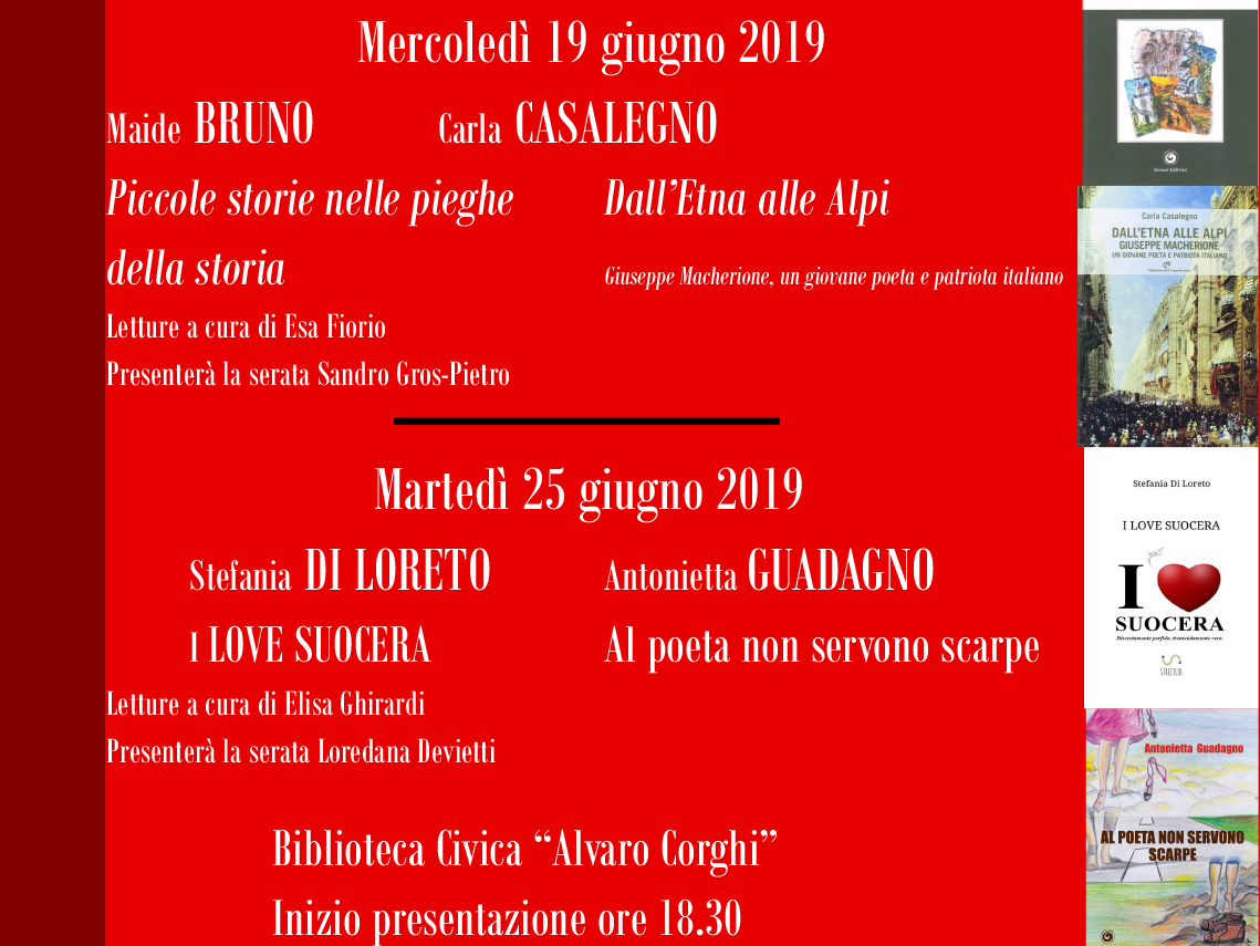 Maide Bruno e Carla Casalegno: domani in Biblioteca A. Corghi 